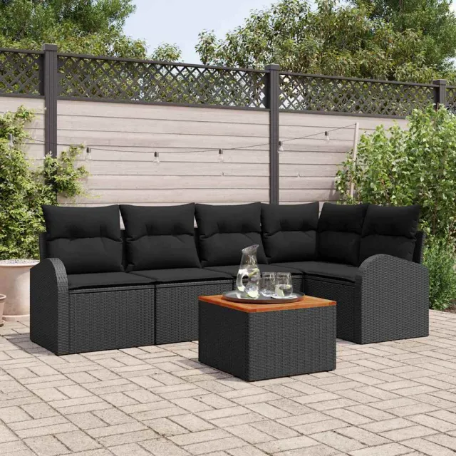 vidaXL Tuinbankenset 6 st Zwart poly rattan, foto 2