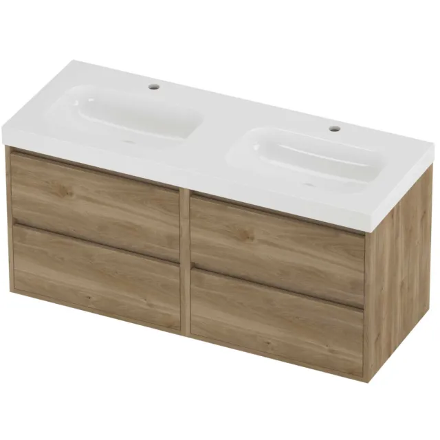 Proline Haga Badmeubelset Polystone Mezza 4 Laden 120x46x58 cm Glans Wit Cider Oak Eiken