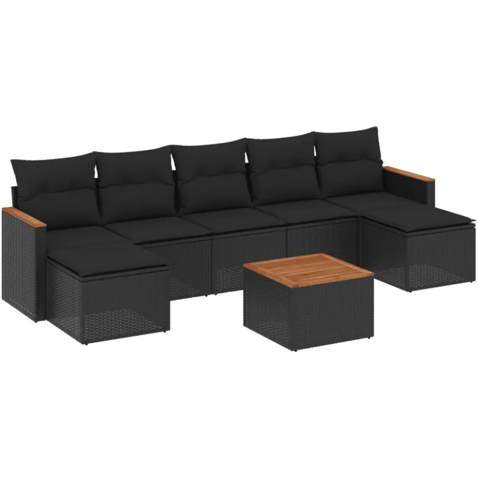 vidaXL 8-delige Loungeset met kussens poly rattan zwart, foto 3