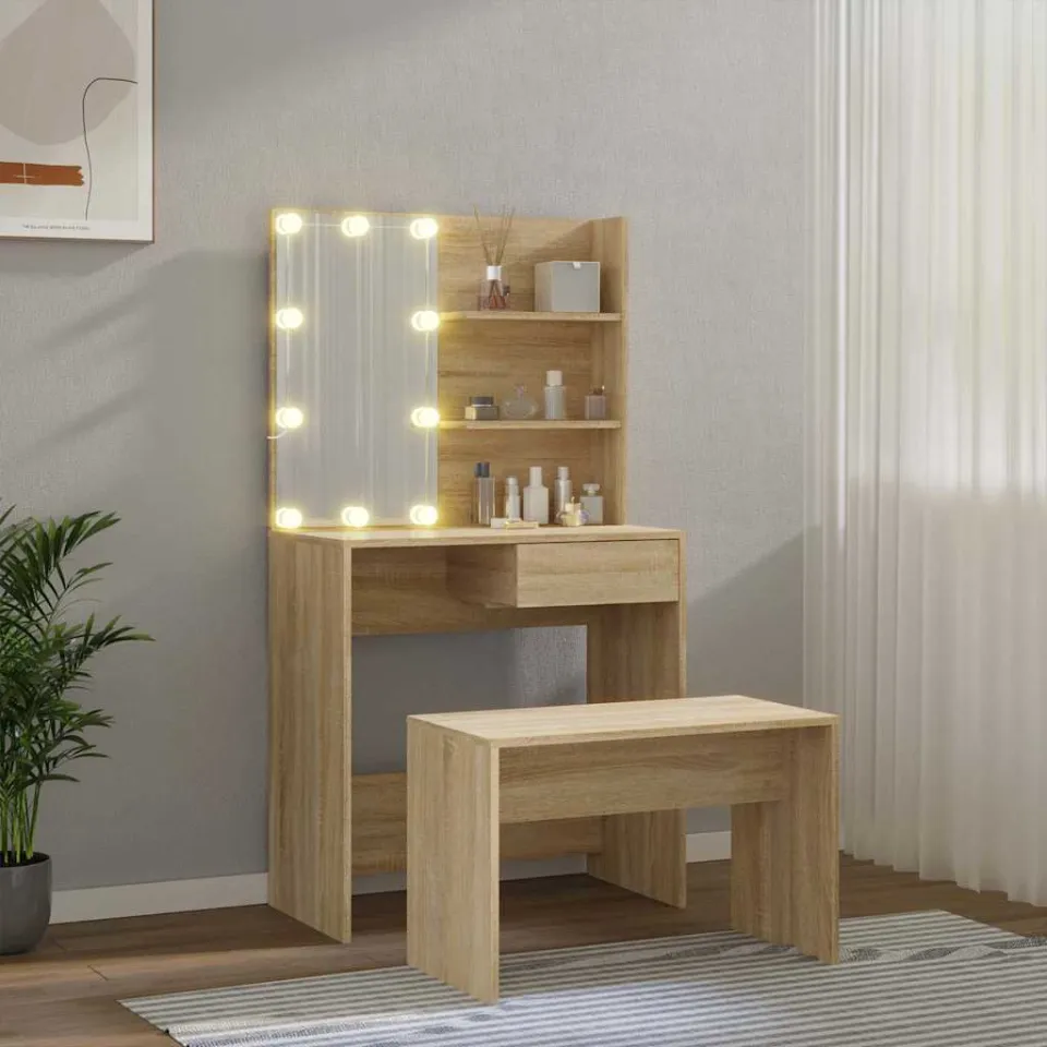 vidaXL Kaptafelset met LED's bewerkt hout sonoma eikenkleurig, foto 3