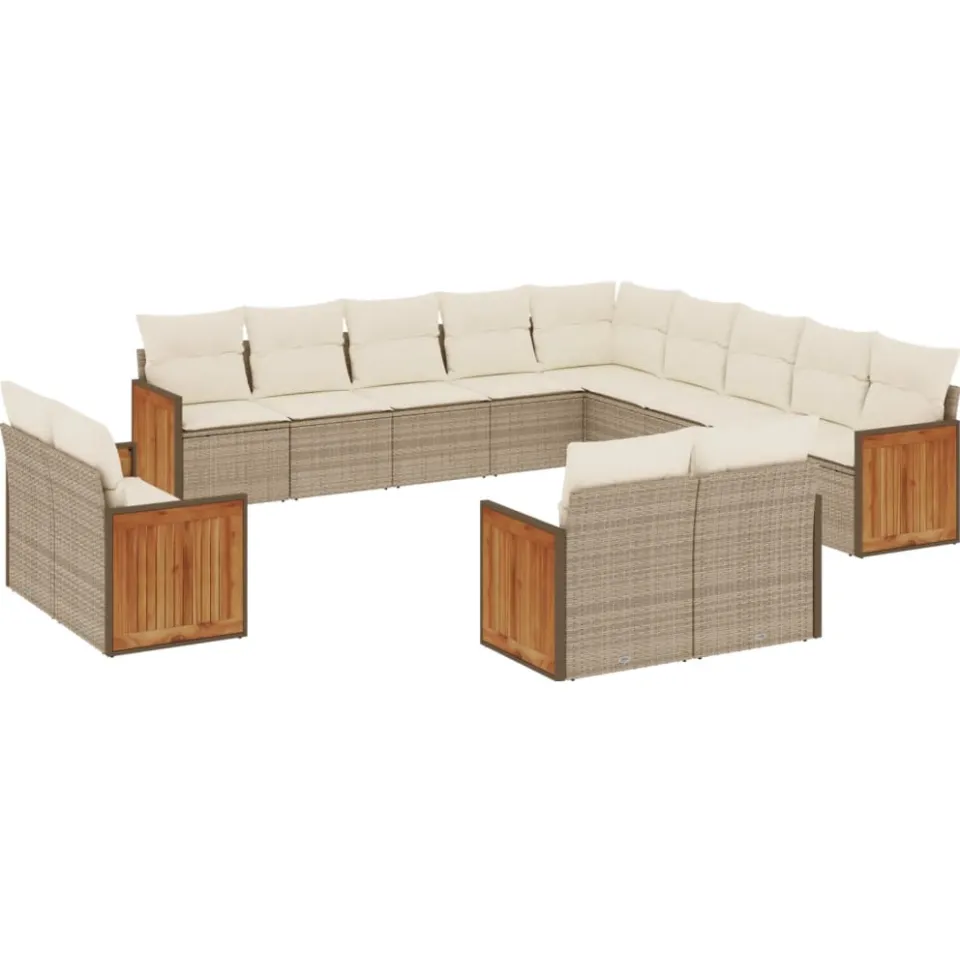 vidaXL 13-delige Loungeset met kussens poly rattan beige, foto 3