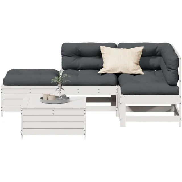 vidaXL 5-delige Loungeset met kussens massief grenenhout wit, foto 2