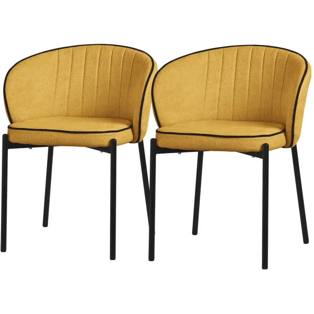 ml-design eetkamerstoelen set 2 stuks mosterd gestoffeerde stoelen metalen poten comfortabele moderne dining chairs zachte zitting ergonomische rugleuning voor keuken eettafel woonkamer scandinavisch design eethoek zitstoel set stoelen
