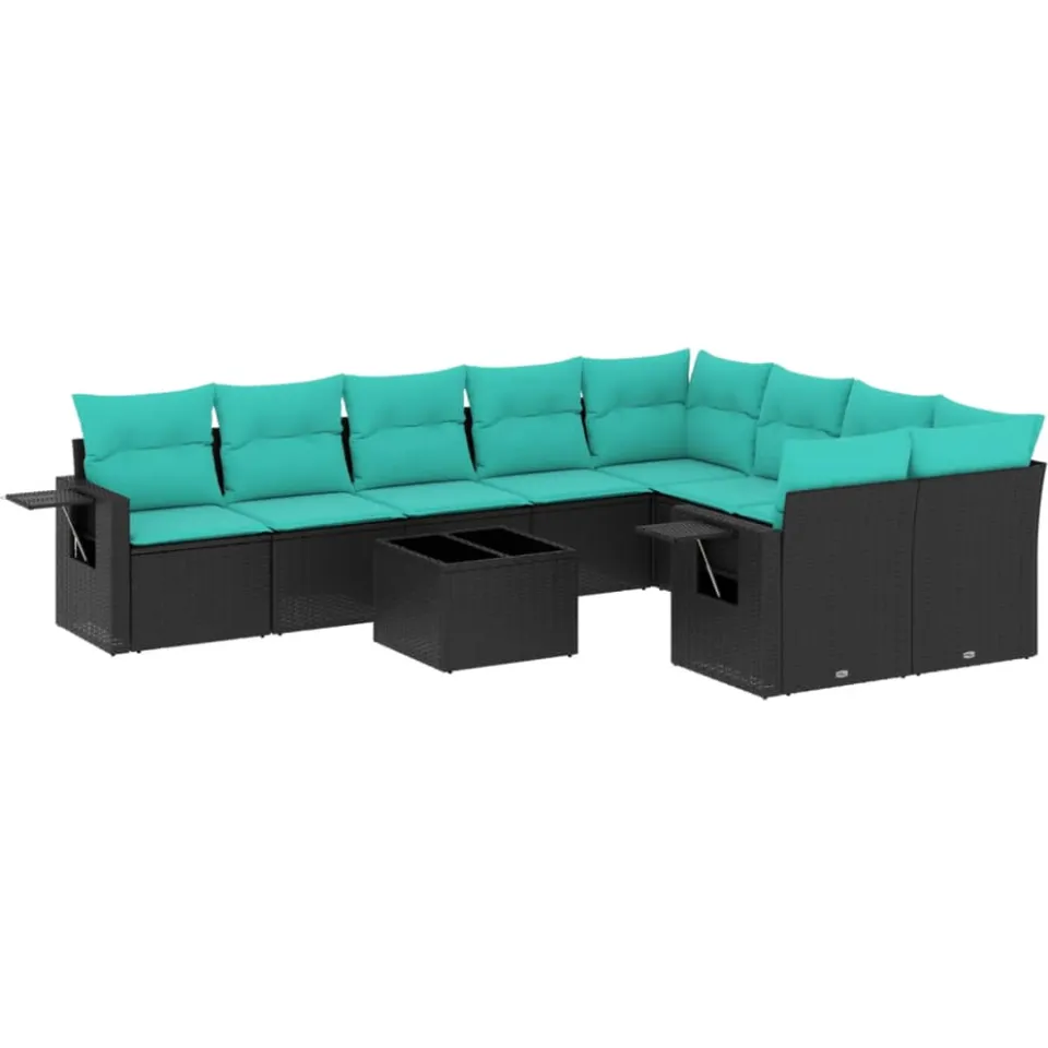 vidaXL 10-delige tuinbankset met kussens van zwart polyrotan, foto 3