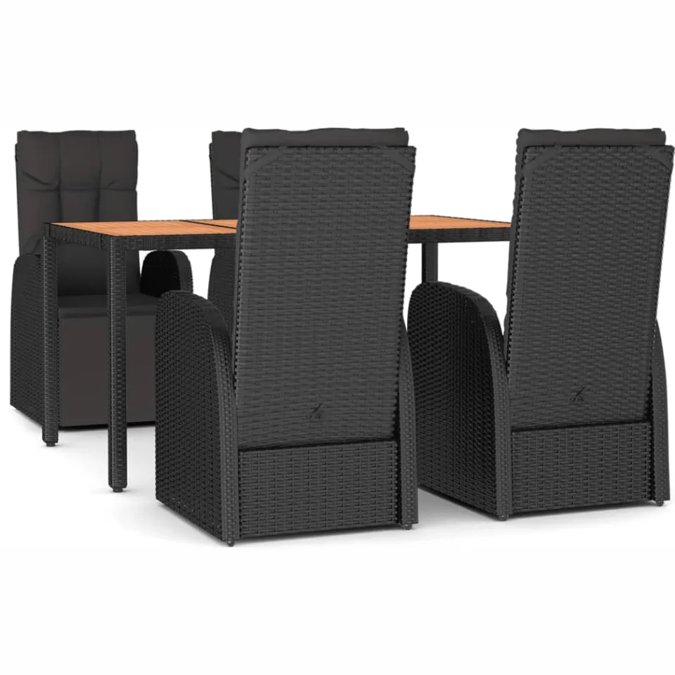 vidaXL 5-delige Tuinset poly rattan en massief acaciahout zwart