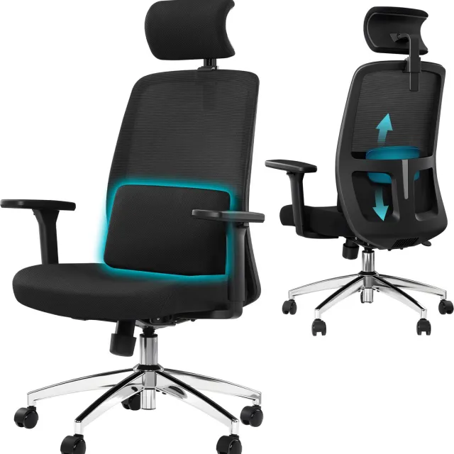HILINSIE Ergonomische Bureaustoel, Bureaustoelen voor Volwassenen,Computerstoel, Gamingstoel, Ademend Mesh, Verstelbare Lendensteun en Hoofdsteun, Maximaal Draagvermogen r150 kg, in Hoogte Verstelbaar, Zwart