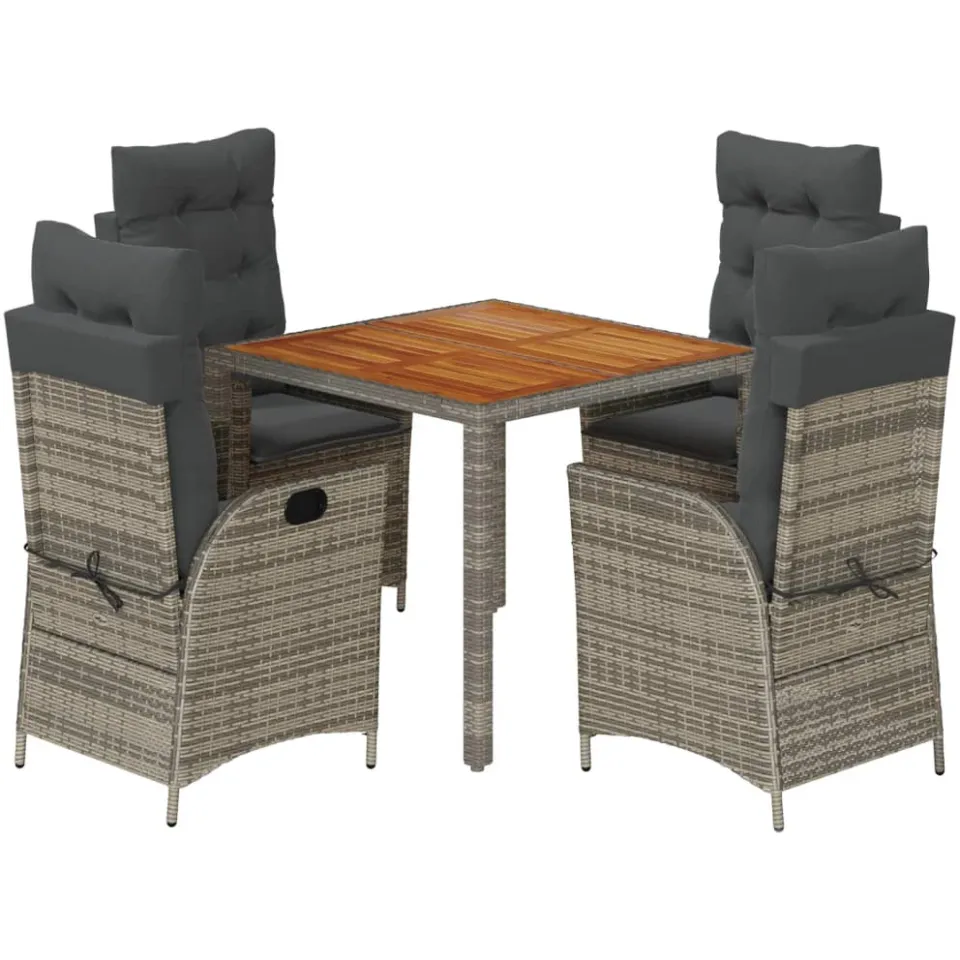 vidaXL 5-delige Tuinset met kussens poly rattan grijs