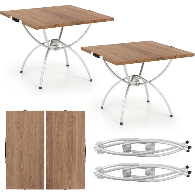 Costway Set van 2 inklapbare campingtafels, uittrekbare klaptafel met aluminium frame en houtlook, vouwtafel met draagtas, voor wandelen, picknick, camping Naturel
