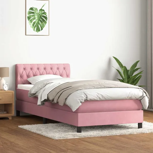 vidaXL Boxspring met matras fluweel roze 80x220 cm