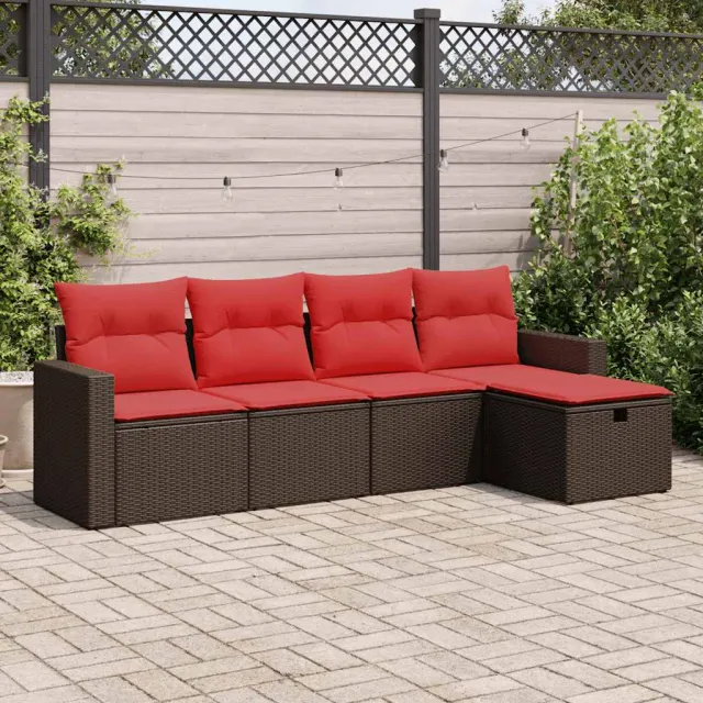 vidaXL 5-delige Loungeset met kussens poly rattan bruin, foto 2