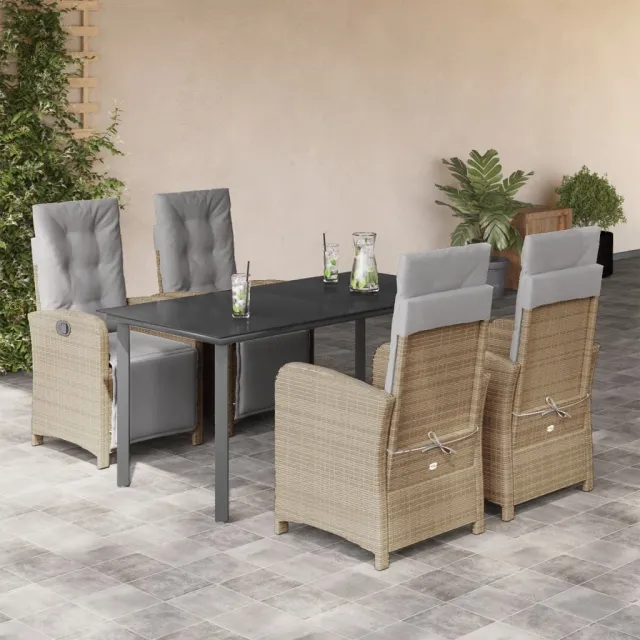 vidaXL 5-delige Tuinset met kussens poly rattan beige, foto 2