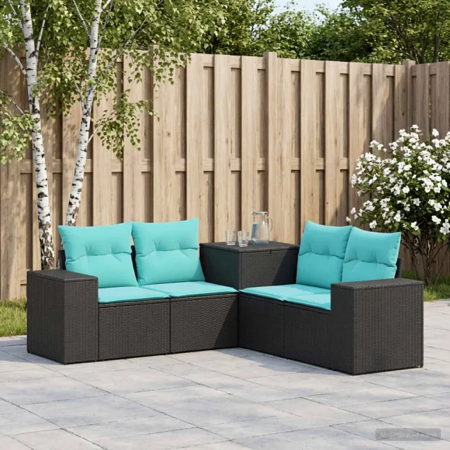 vidaXL Bankstel 5 st Zwart en Blauw 200 x 200 x 85 cm