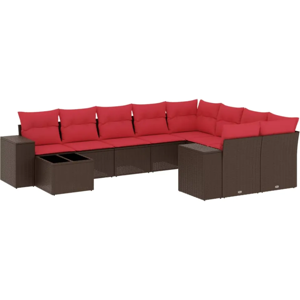 vidaXL 10-delige tuinbankset met kussens, bruin polyrotan, foto 3