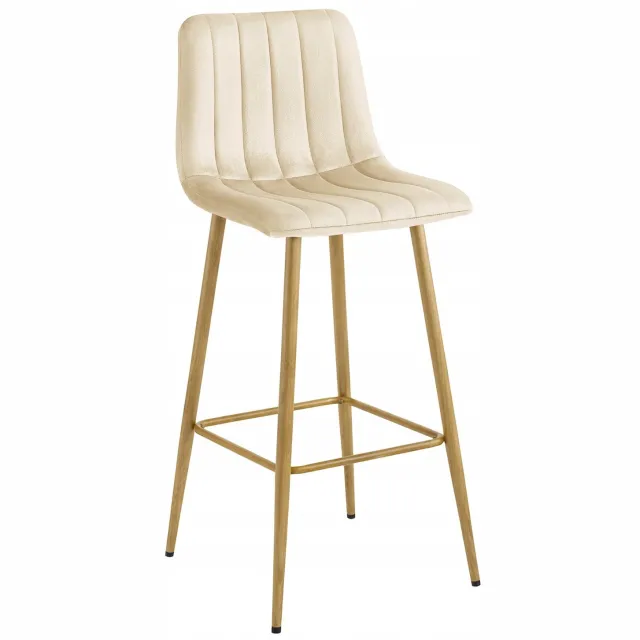 LEOBERT POZZA Barkruk – Beige Velvet – Eikenkleurige Metalen Poten – Met Rugleuning – Modern Design – Voor Keukeneiland, Bar en Keuken