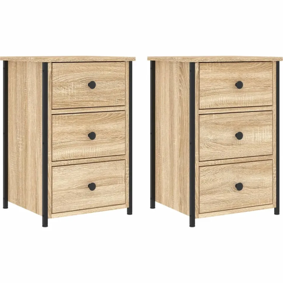 vidaXL Nachtkastjes 2 st 40x36x60 cm bewerkt hout sonoma eikenkleurig, foto 3
