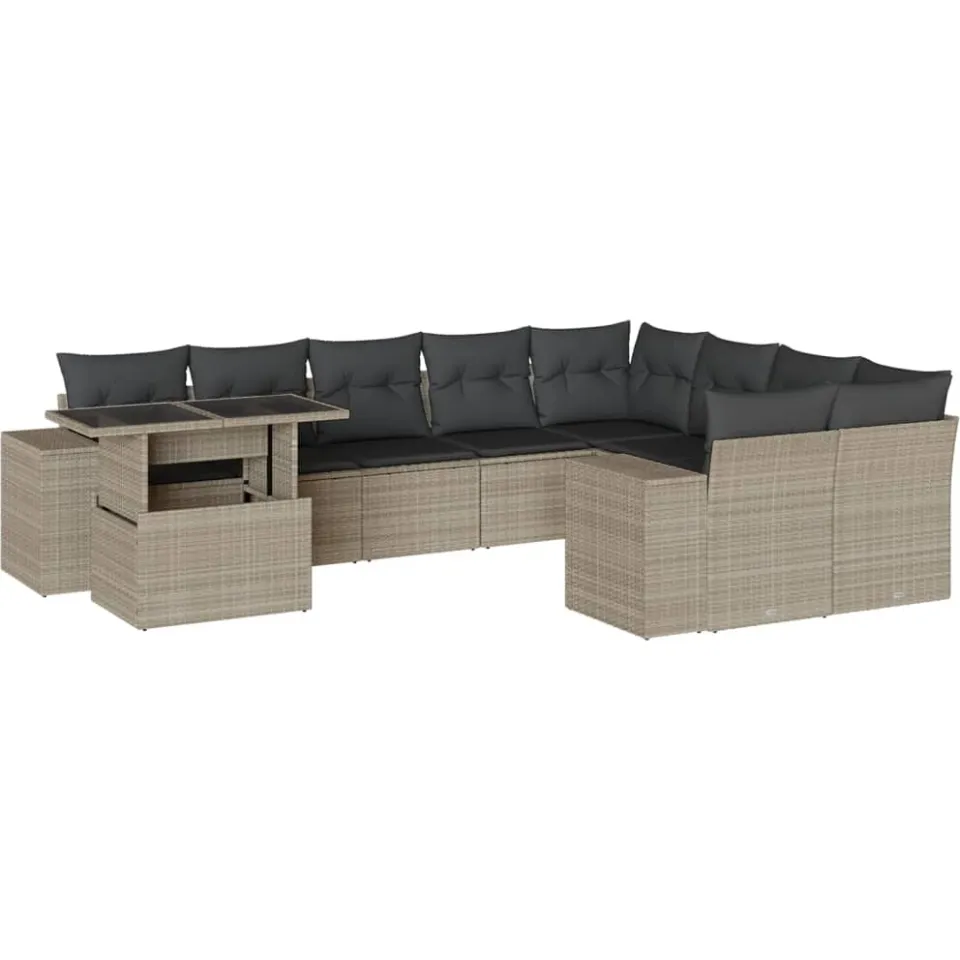 vidaXL 10-delige Loungeset met kussens poly rattan lichtgrijs grijs, foto 3