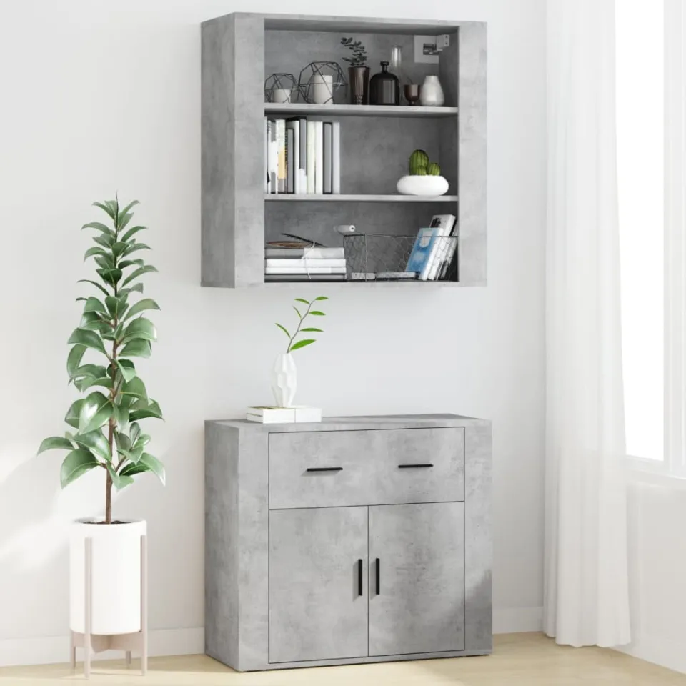 vidaXL Hoge kast bewerkt hout betongrijs grijs, foto 3