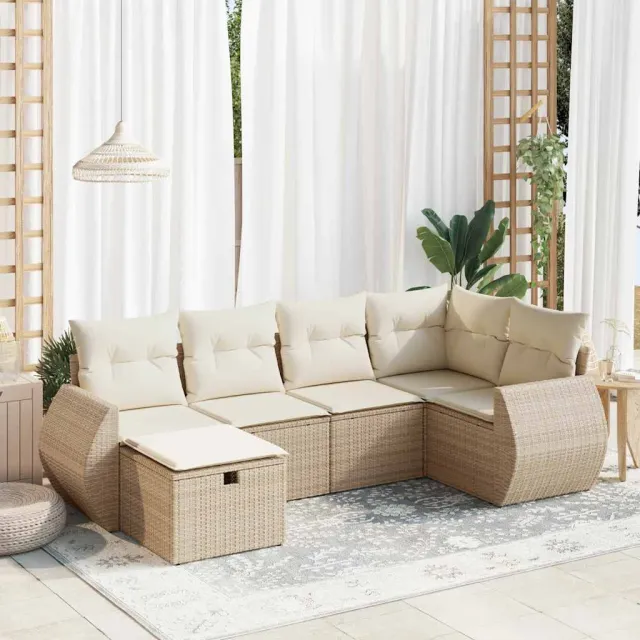 vidaXL 6-delige Loungeset met kussens poly rattan beige, foto 2