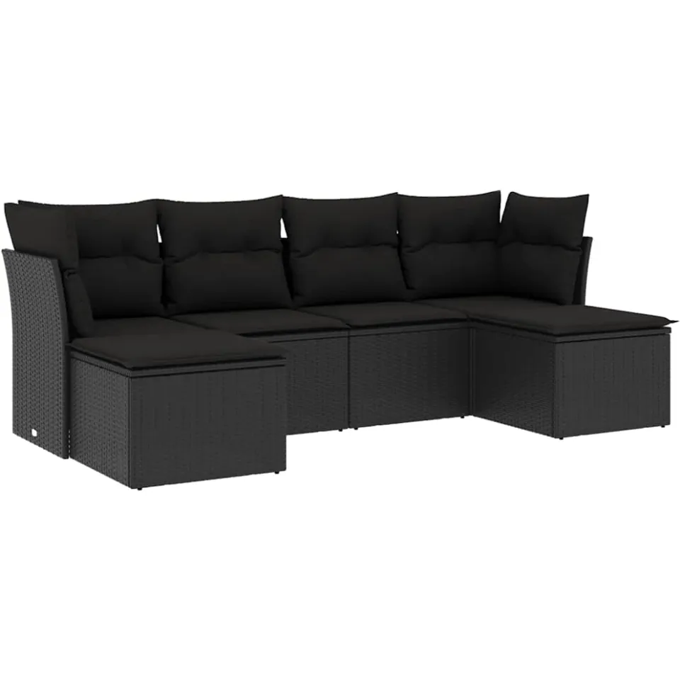 vidaXL 6-delige Loungeset met kussens poly rattan zwart, foto 3