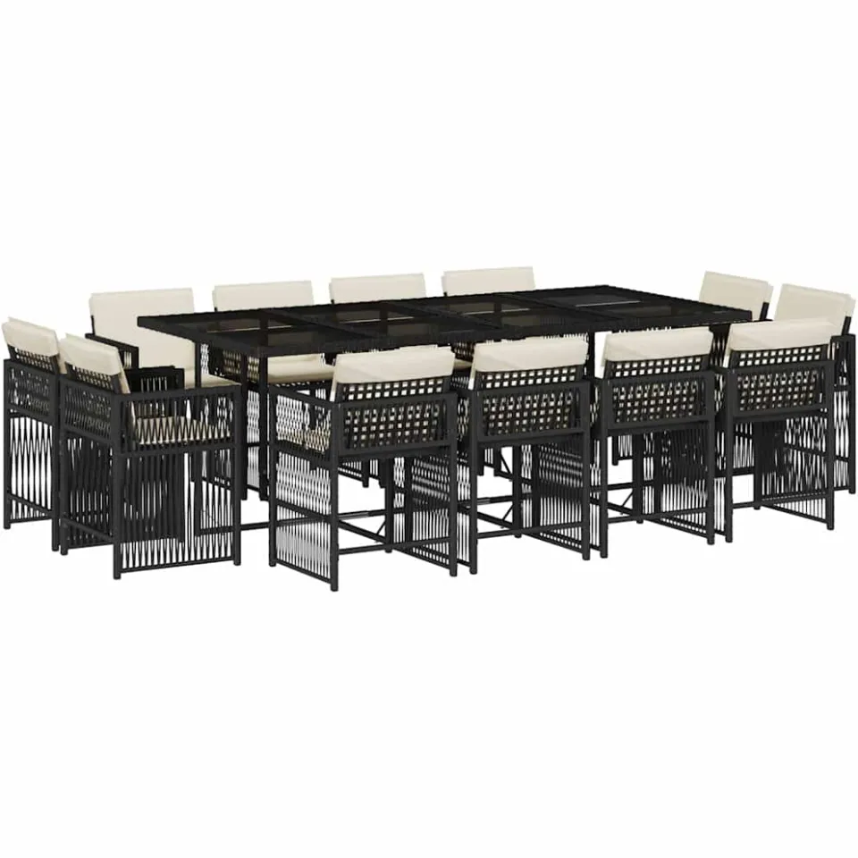 vidaXL 13-delige Tuinset met kussens poly rattan zwart, foto 3