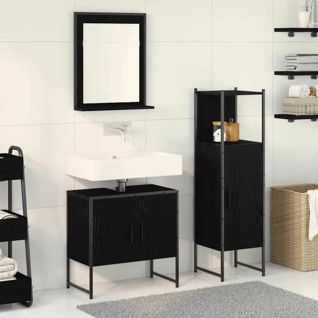 vidaXL Badkamermeubelset 3 st Zwart 33 x 33 x 102,5 cm Bewerkt hout, foto 2