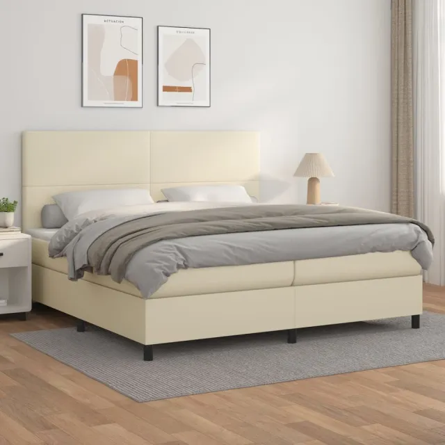 vidaXL Boxspring met matras kunstleer crèmekleurig 200x200 cm