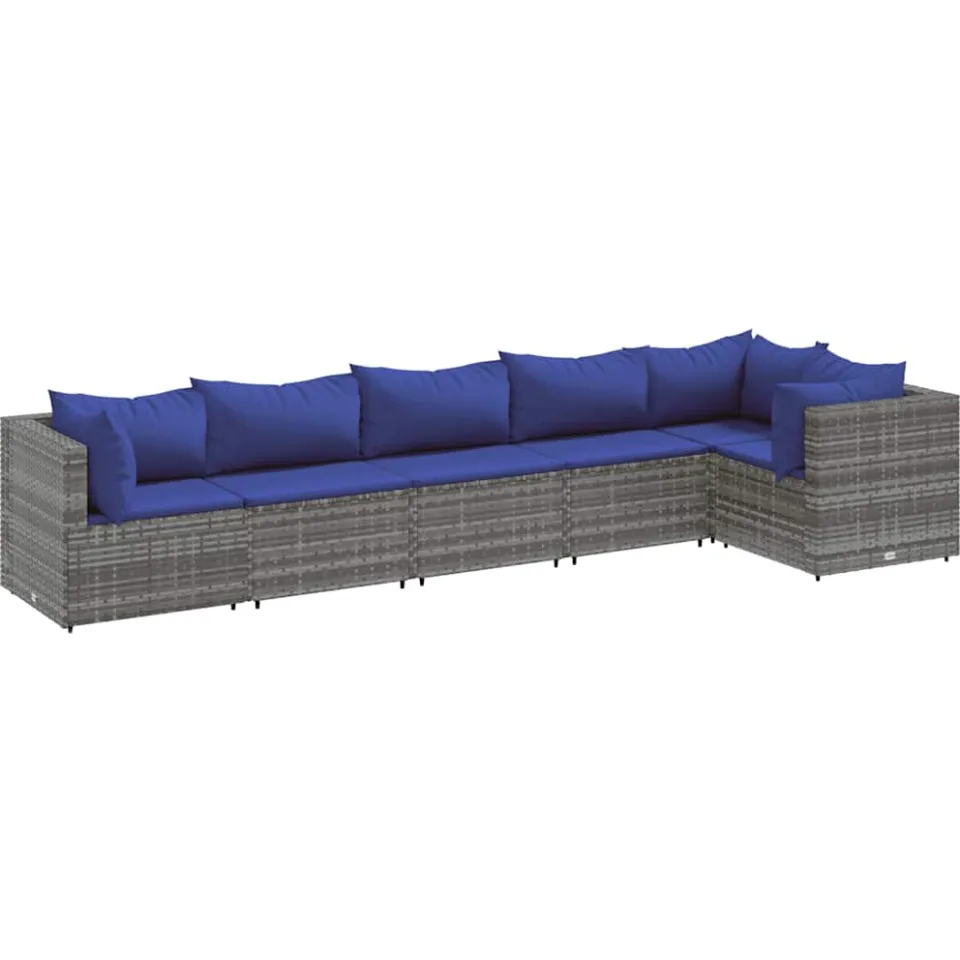 vidaXL 6-delige Loungeset met kussens poly rattan grijs, foto 3