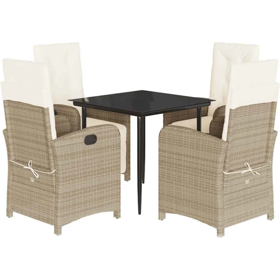 vidaXL 5-delige Tuinset met kussens poly rattan beige, foto 3