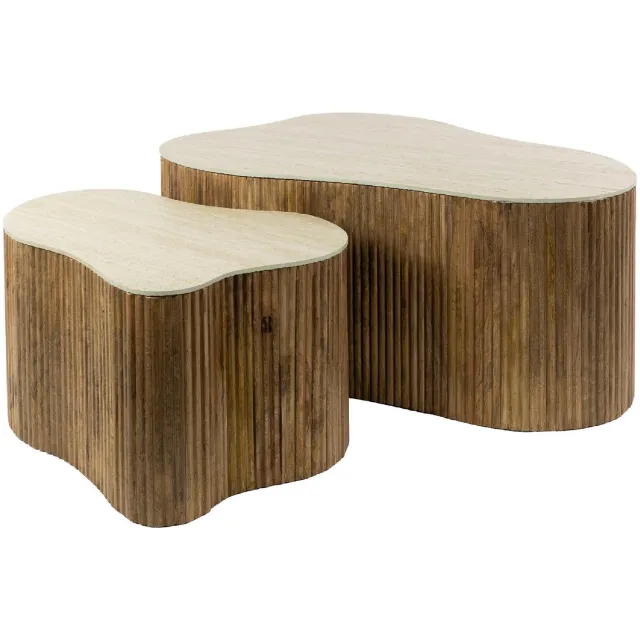 Nest of Nora Mangohouten Salontafel set Sora - Set van 2 Shamrock - Massief mangohout Lichtbruin