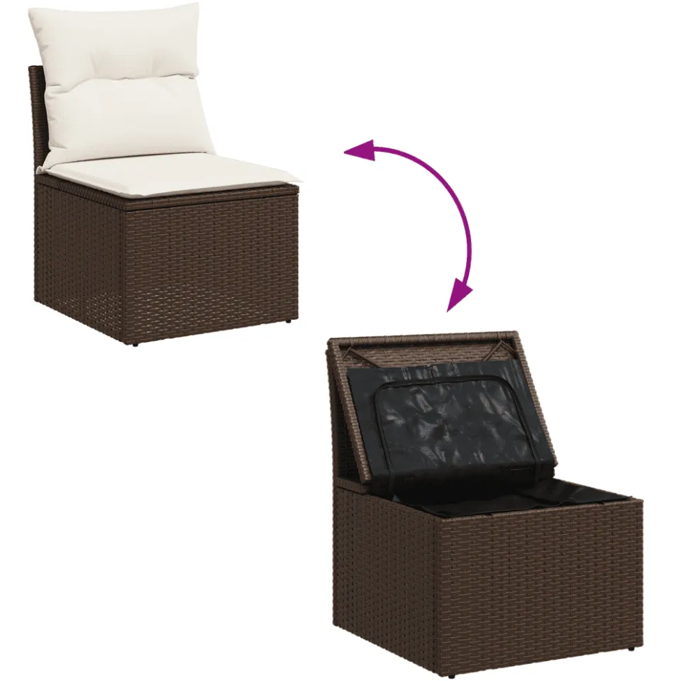 vidaXL 9-delige Loungeset met kussens poly rattan bruin, foto 4