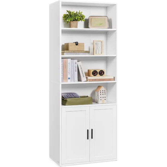 Conway Living Hoge Boekenkast - Vakkenkast met 6 Niveaus en Deurtje - Verstelbare Planken - 24x60x175 cm - Wolkewit