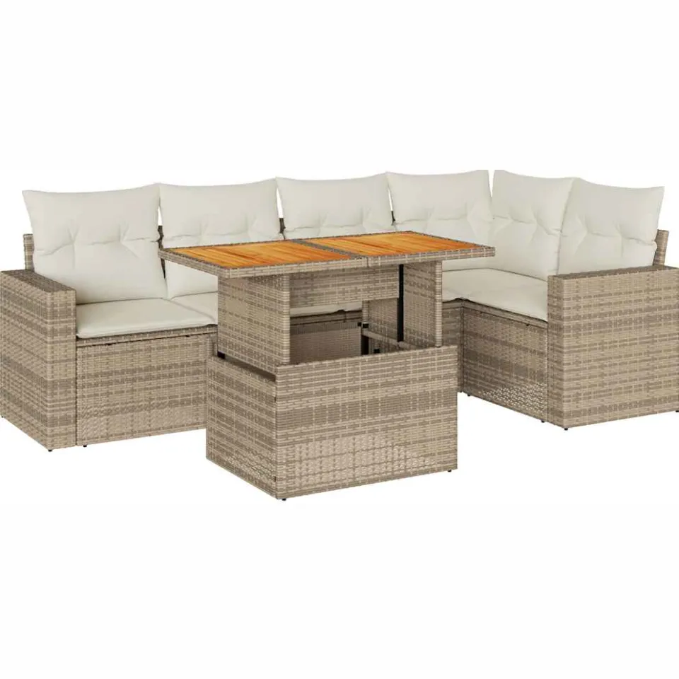vidaXL 6-delige Loungeset met kussens poly rattan beige, foto 3