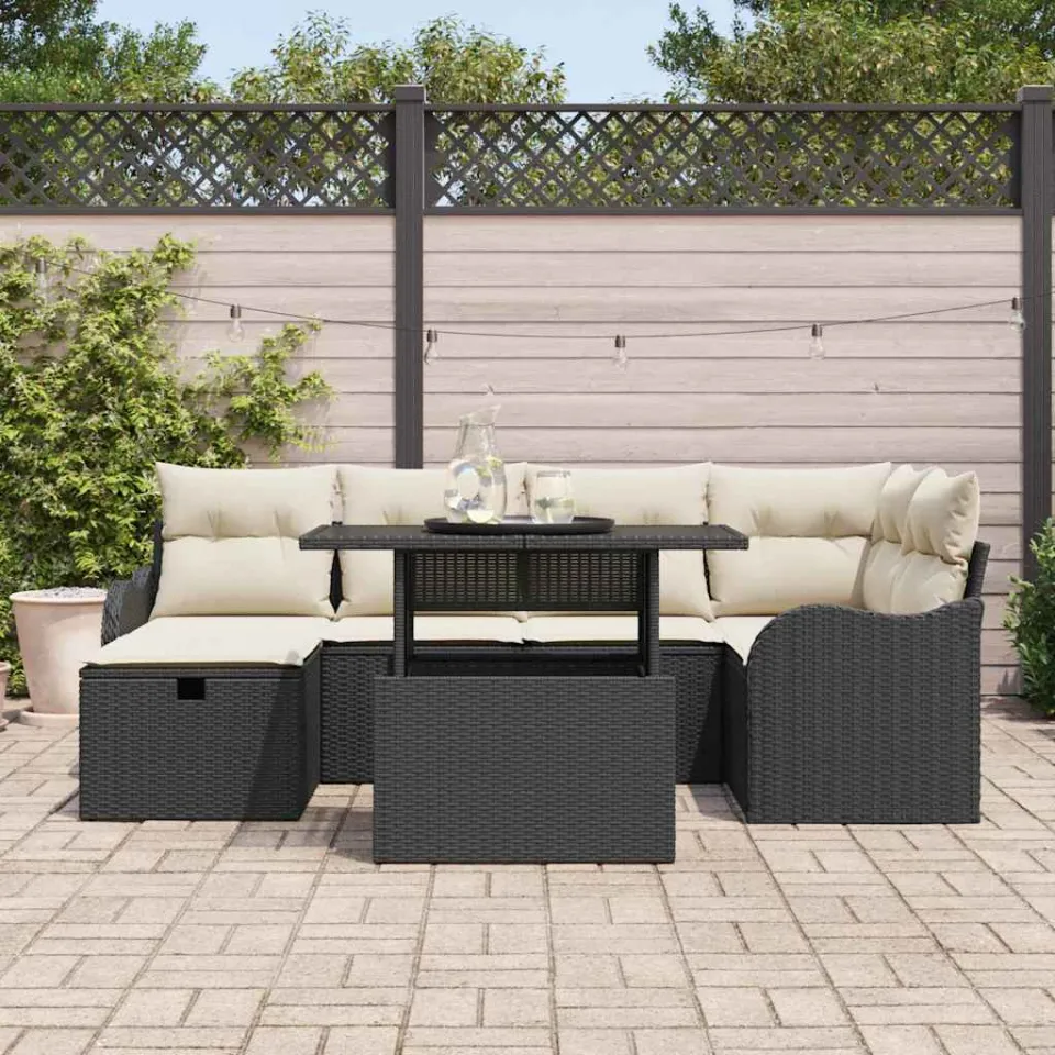 vidaXL Tuin Sofa Set 7 st Zwart poly rattan, foto 3