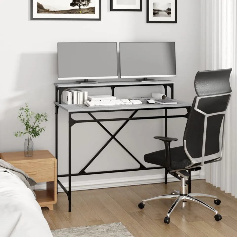 vidaXL Bureau 100x50x90 cm bewerkt hout en ijzer grijs sonoma eiken, foto 3