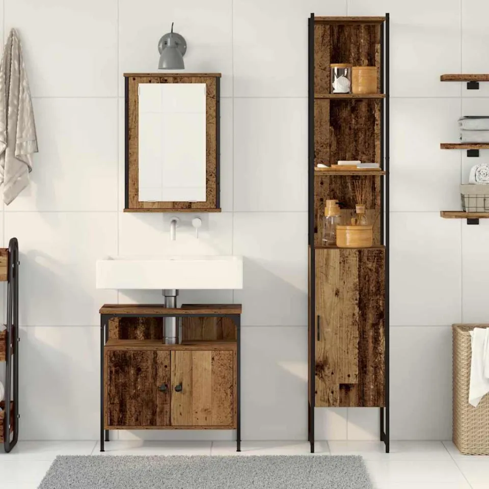 vidaXL Badkamermeubelset 3 st Oud Hout 33 x 33 x 185,5 cm Bewerkt hout bruin, foto 3