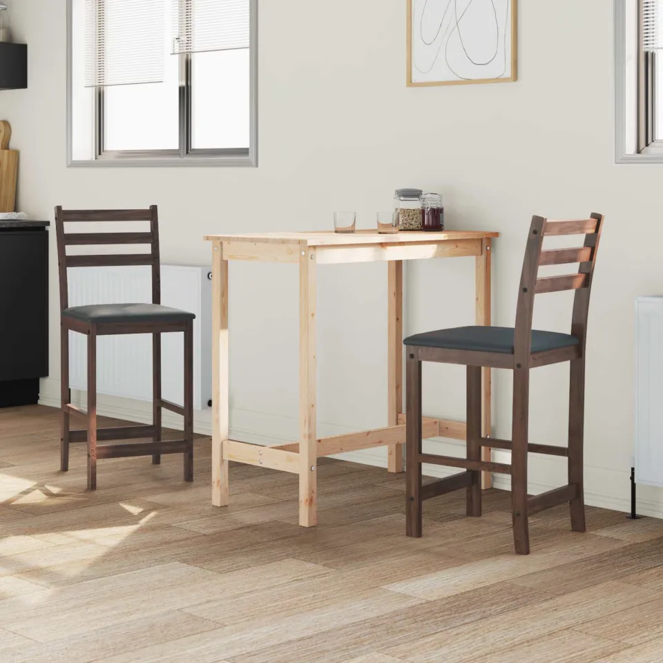 vidaXL Eettafelstoelen 2 st Massief Rubberhout Licht Bruin, foto 3
