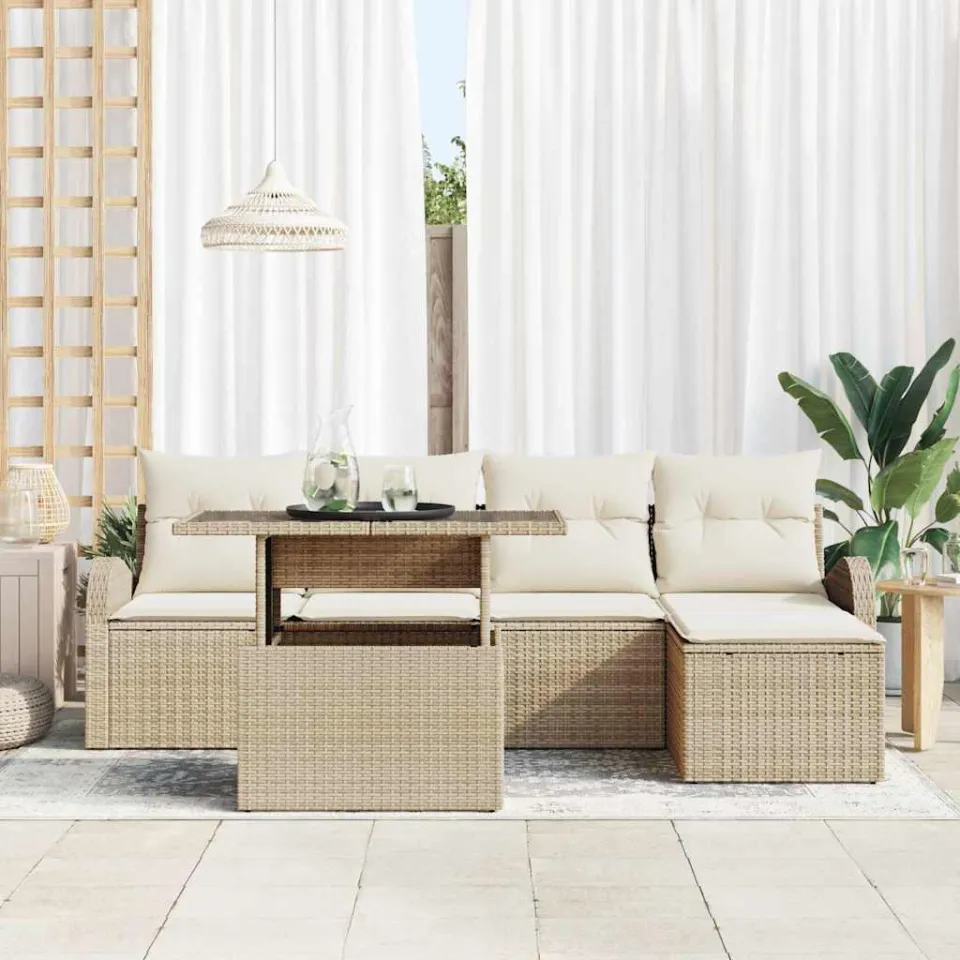 vidaXL Tuin Sofa Set 6 st Beige Poly riet, foto 3
