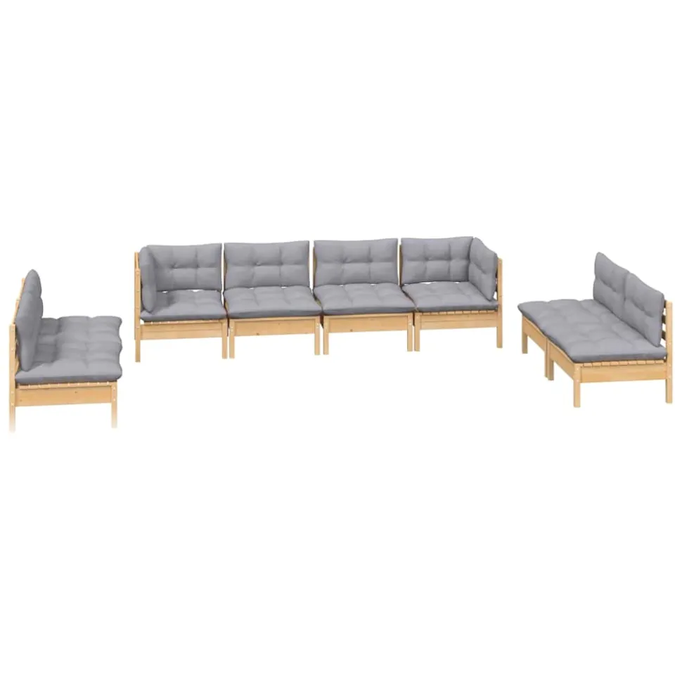 vidaXL 8-delige Loungeset met grijze kussens massief grenenhout Grijs