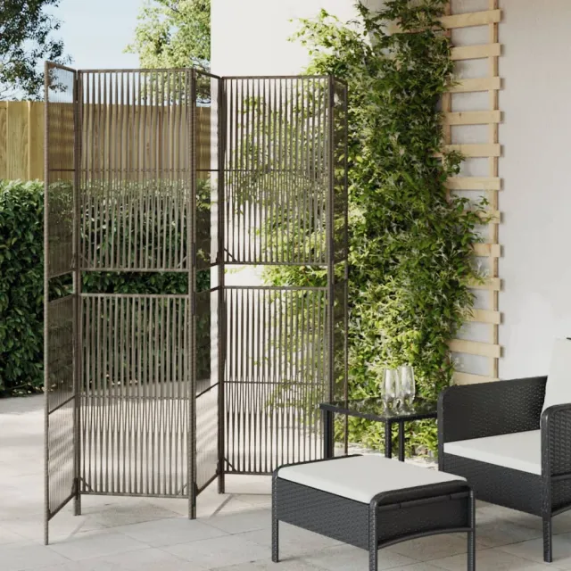 vidaXL Kamerscherm 5 panelen poly rattan grijs, foto 2