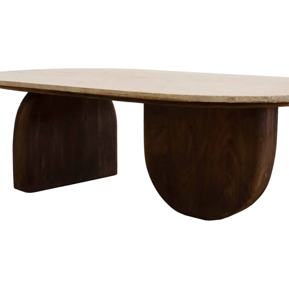 Giga Meubel Salontafel Wessel Ovaal - Travertin/Hout - Bruin - 120x65x38cm, foto 6