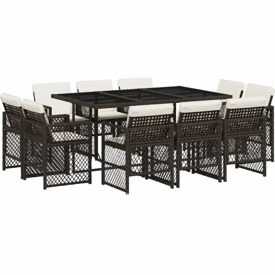 vidaXL 11-delige Tuinset met kussens poly rattan bruin, foto 3