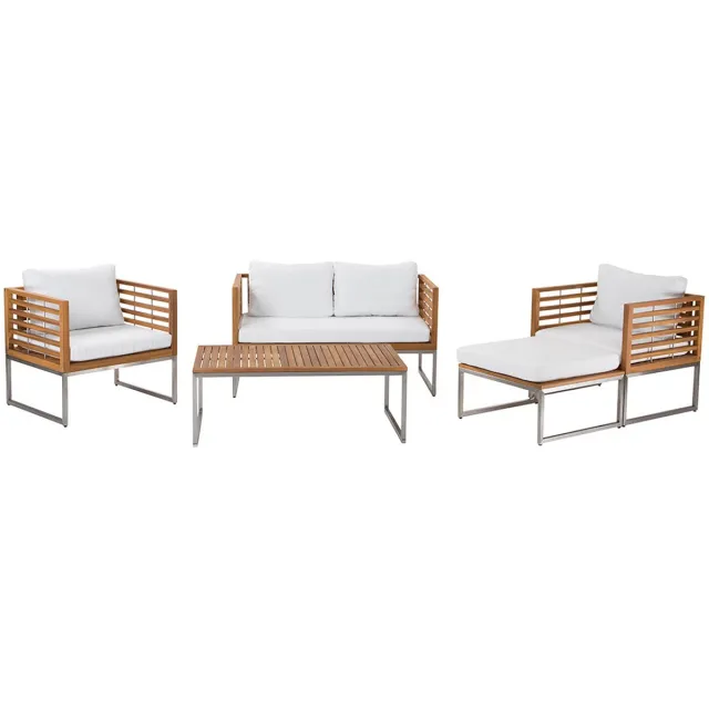 Beliani BERMUDA - Loungeset voor 4 - Gebroken wit - Acaciahout Bruin