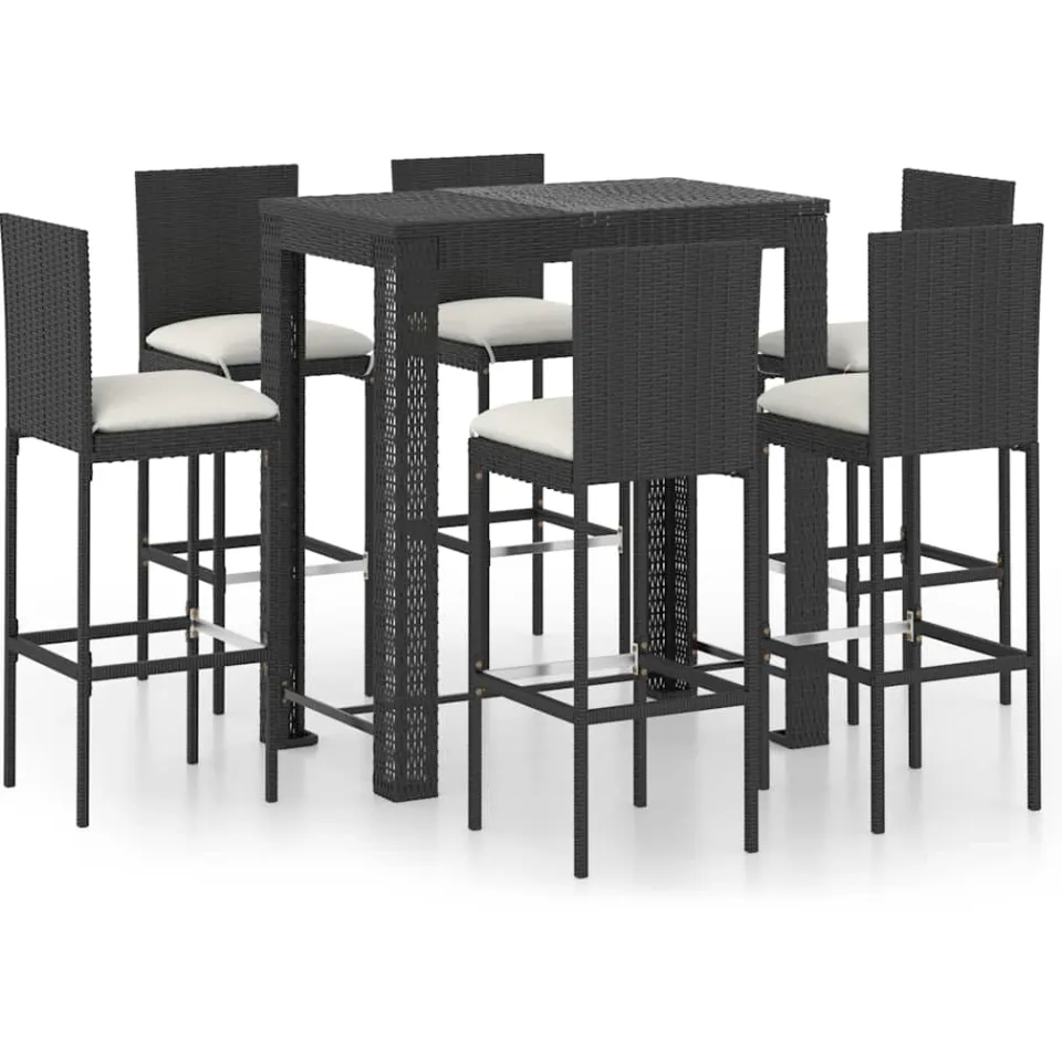 vidaXL 7-delige Tuinbarset met kussens poly rattan zwart, foto 3