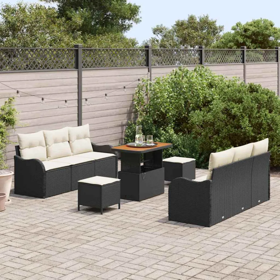 vidaXL Tuinbankenset 9 st Zwart poly rattan