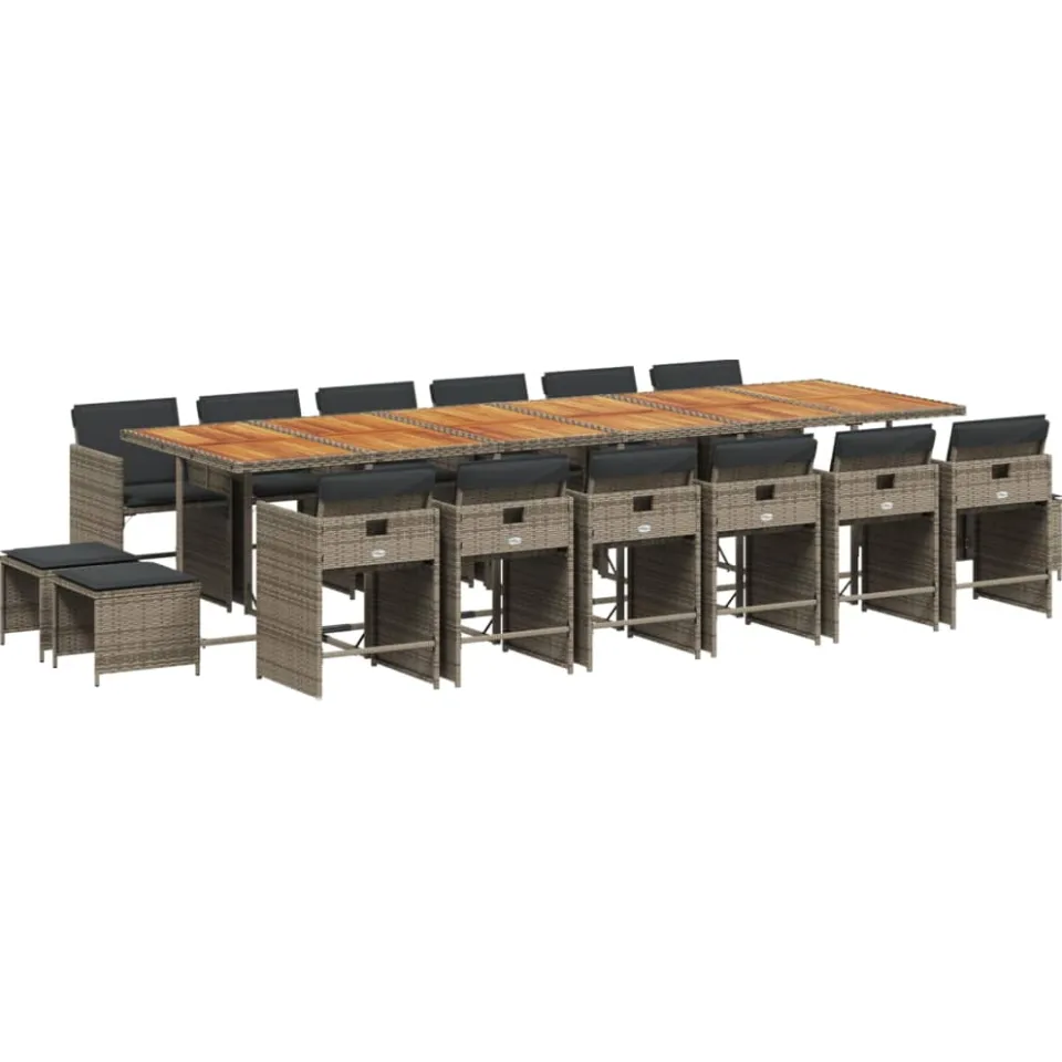 vidaXL 17-delige Tuinset met kussens poly rattan grijs, foto 3
