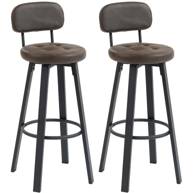 Marqs Barkrukken set van 2 - Barkruk - Barkrukken met rugleuning - Donkergrijs - 360° Draaibaar - Zithoogte 76,6 cm - tot 120 kg