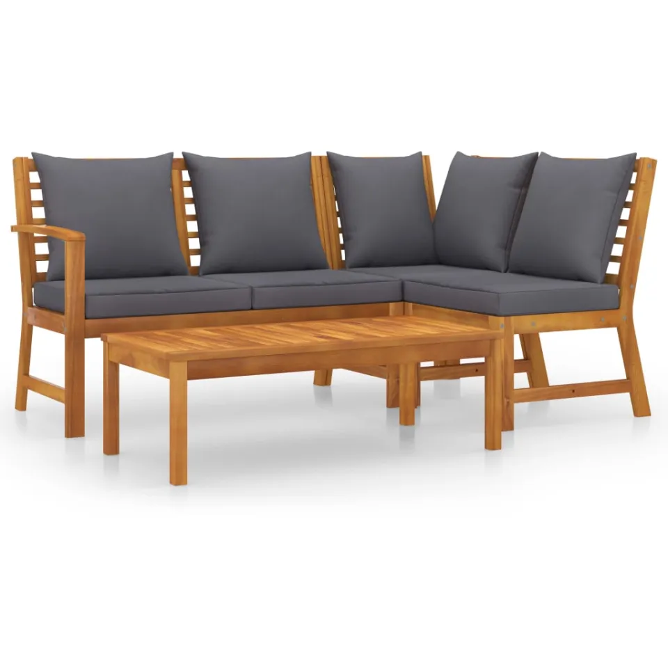 vidaXL 4-delige Loungeset met kussens massief acaciahout grijs, foto 3
