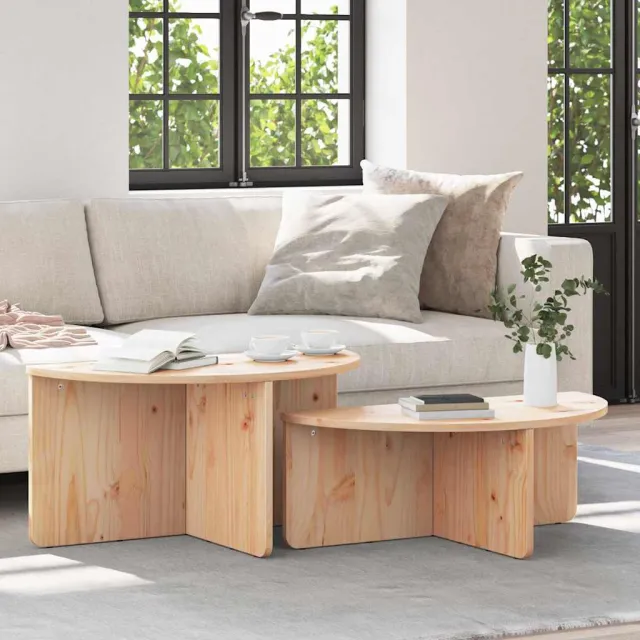 vidaXL Salontafel 2 st Naturel 79 x 39,5 x 40 cm Massief grenenhout, foto 2