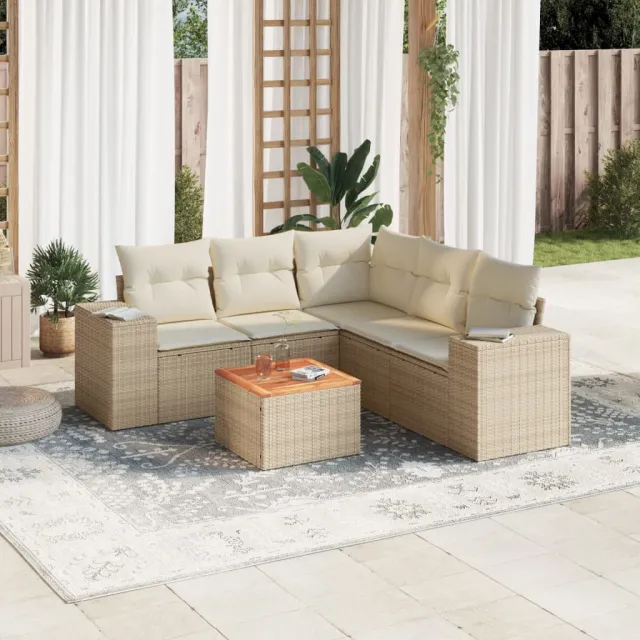 vidaXL 6-delige Loungeset met kussens poly rattan beige, foto 2