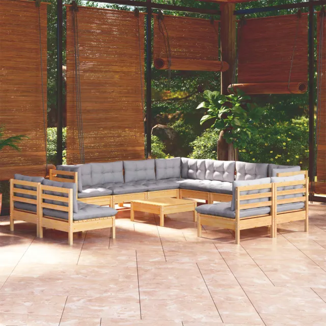 vidaXL 12-delige Loungeset met grijze kussens massief grenenhout grijs, foto 2